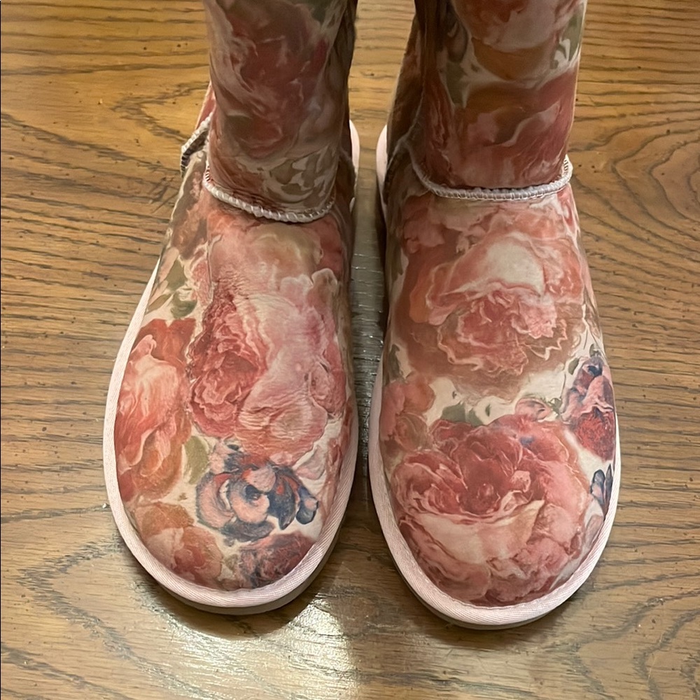 UGG Pink Floral Tall Sheepskin Boots - Picture 7 of 15